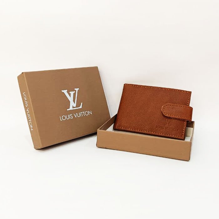 Louis Vuitton Style Brown Leather Wallet with Gift Box