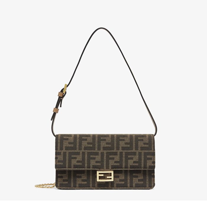 FENDI Wallet On Chain Baguette Brown FF fabric wallet