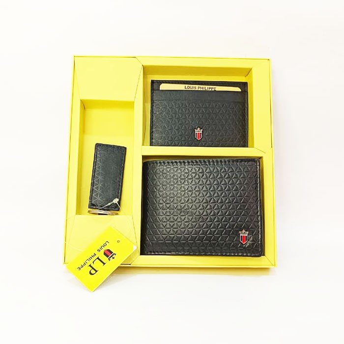 Louis Philippe Men Wallet, Card Holder & Keychain Gift Set