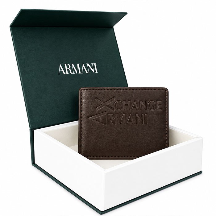 Armani Exchange Men Brown Leather Bi-Fold Wallet