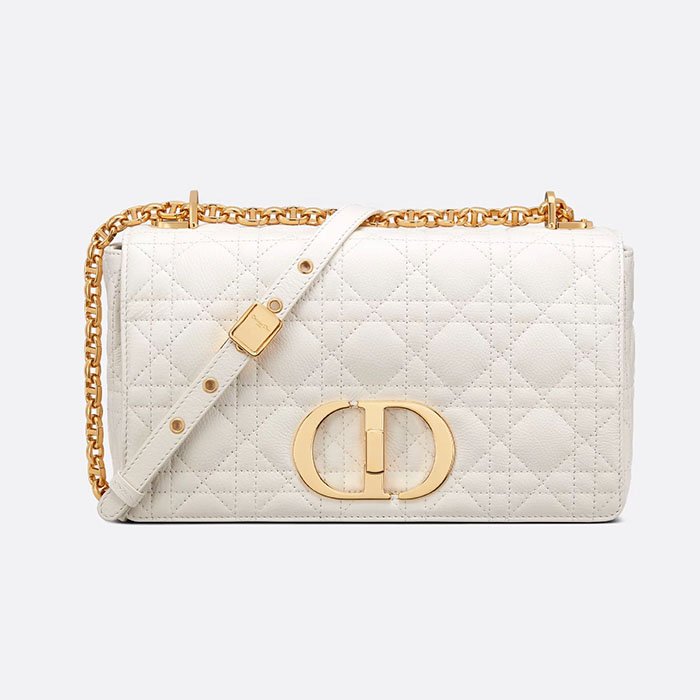 Medium Dior Caro Bag Ivory Supple Cannage Calfskin
