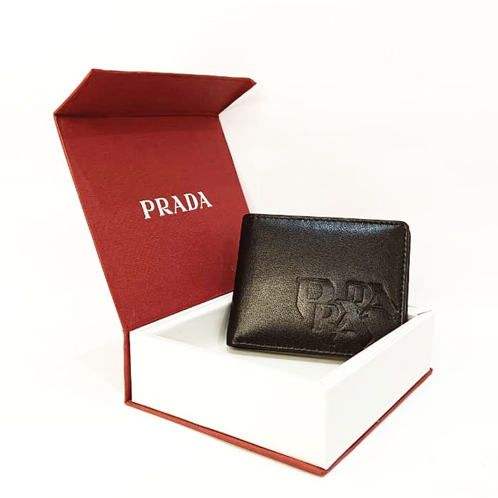 Prada Men Leather Bi-Fold Wallet with Gift Box