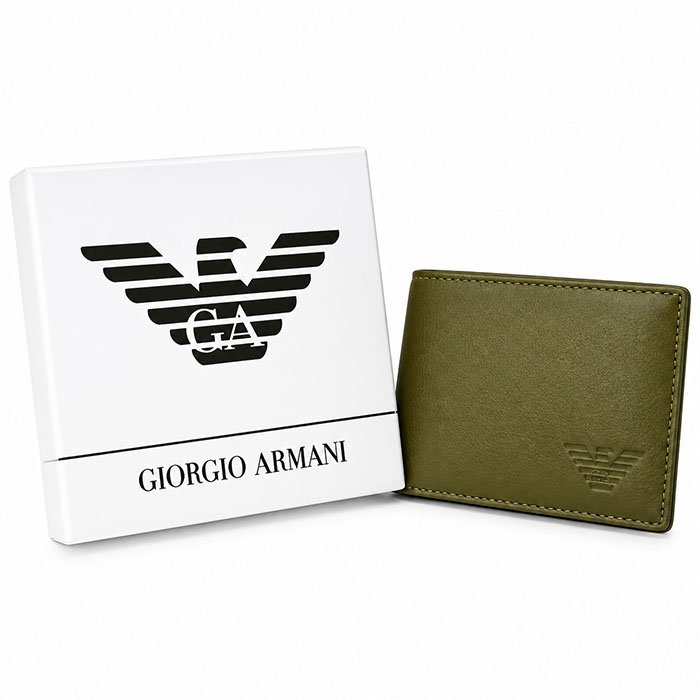 Giorgio Armani Premium Olive Green Leather Bifold Wallet