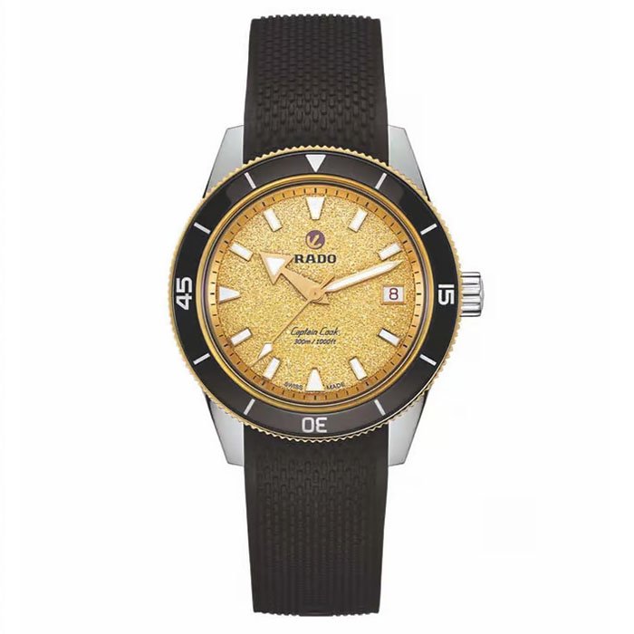 Rado Captain Cook Automatic Golden Dial Black Ceramic Bezel Unisex Watch