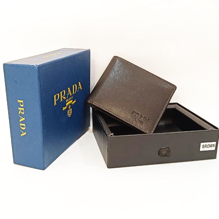 Prada Men Brown Leather Wallet with Gift Box