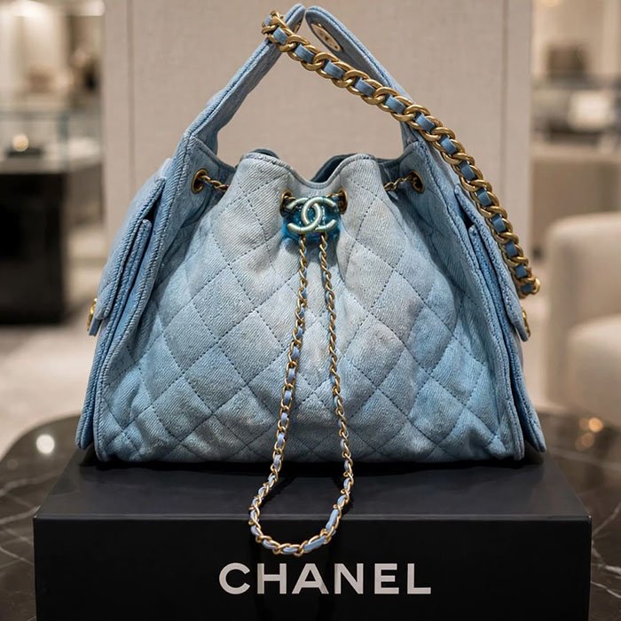 CHANEL 25S Denim Quilted Duma – Light Blue